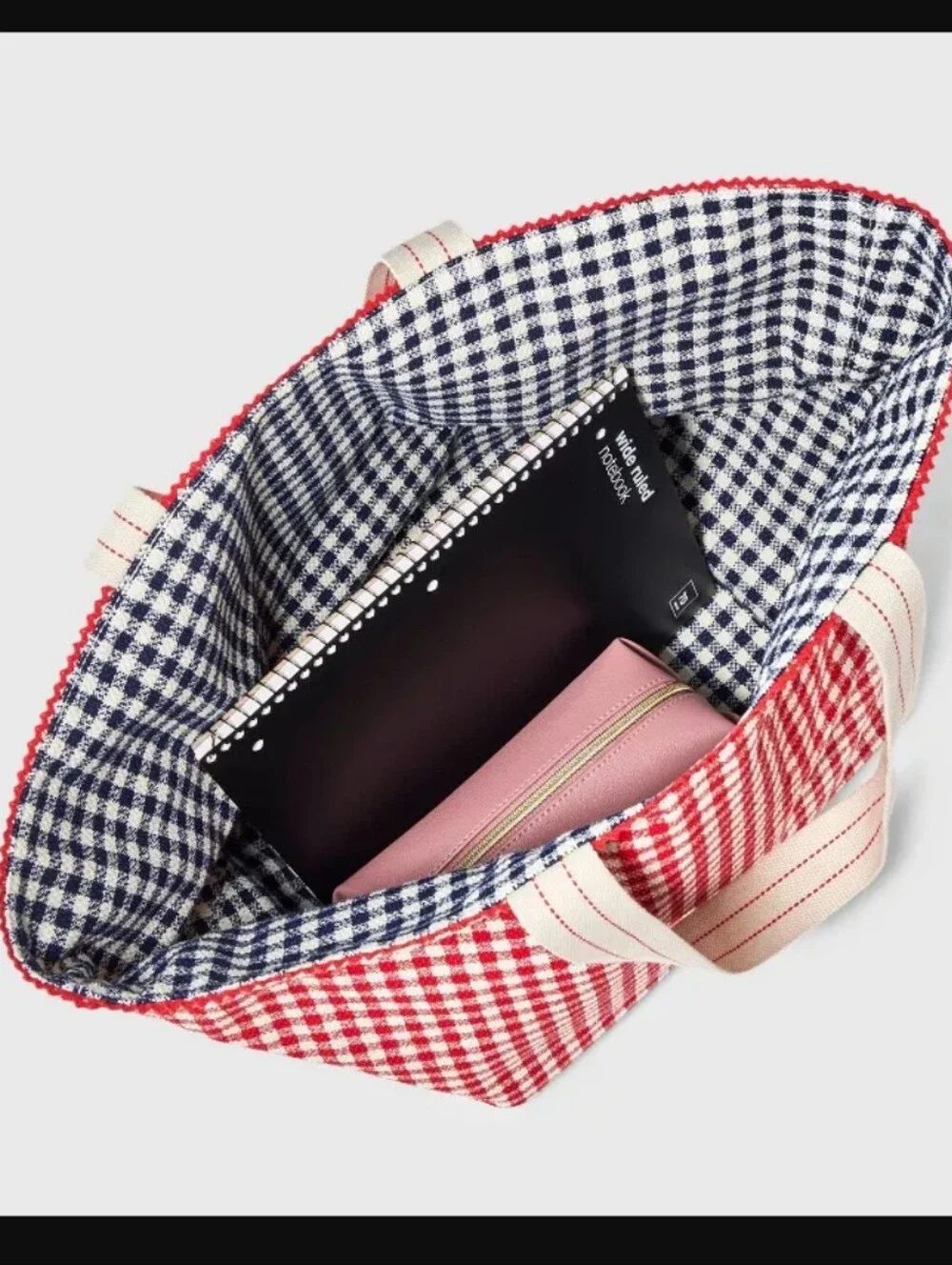 Universal Threads Reversable Red Gingham Canvas  Tote Bag  NWT